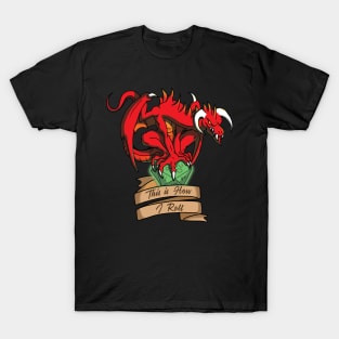 Red Dragon with D20 die "This is How I Roll" T-Shirt